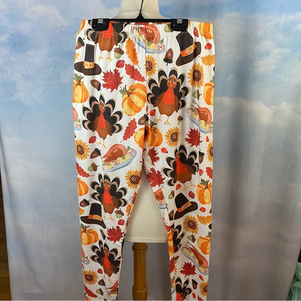 Thanksgiving Turkey Print Leggings Size XL